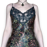 vintage dark forest satin slip dress (s-m)