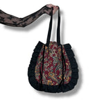 paisley corduroy quilted drawstring tote bag