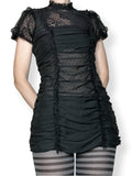 sheer lace ruched micro mini dress / tunic top (s-m)