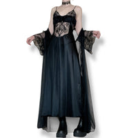 vintage dark sorceress satin slip gown set (s)