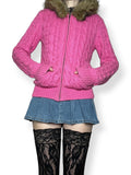 rare y2k vs pink cable knit fur lined hoodie (s)