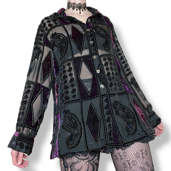 vintage velvet burnout dark jester shirt (m-l)