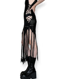 gothic open knit crochet fringe dress (m-xl)