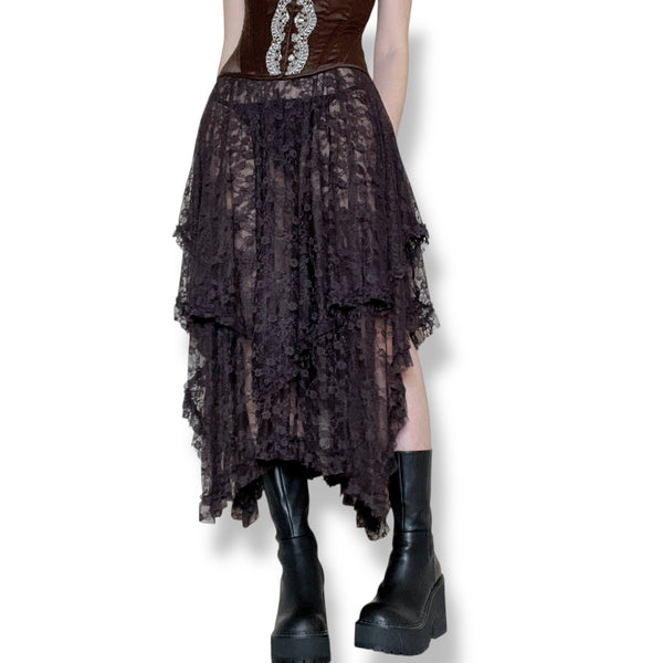 cocoa sheer lace midi skirt (s)