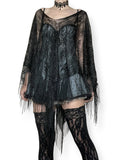 sheer netted floral fringe poncho (os)