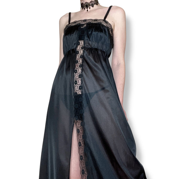 vintage gothic milkmaid satin slip gown (s)