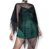 y2k black rose netted poncho (os)