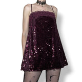 plum velvet sequin babydoll slip dress (s)
