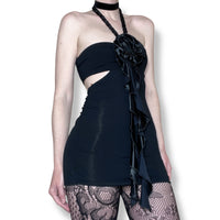 y2k cutout halter bodycon micro mini dress (s-m)