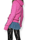 rare y2k vs pink cable knit fur lined hoodie (s)
