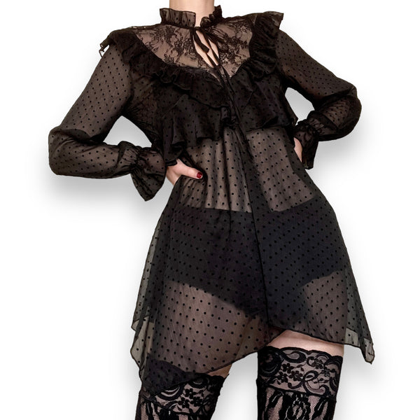 sheer gothic polka dot mini dress (m)