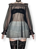 y2k sheer swiss dot off the shoulder tunic top (m)