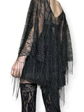 sheer netted floral fringe poncho (os)
