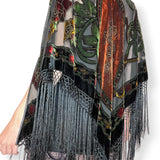 silk velvet burnout fringe poncho (os)