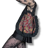 paisley corduroy quilted drawstring tote bag