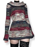 autumn striped cowl neck micro mini sweater dress / tunic (m-l)