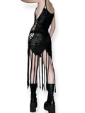 gothic open knit crochet fringe dress (m-xl)