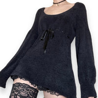 vintage black fuzzy babydoll sweater (l)