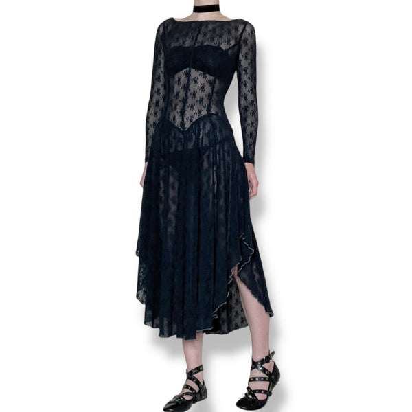 ethereal sheer lace drop waist tea dress (s-m)