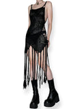 gothic open knit crochet fringe dress (m-xl)
