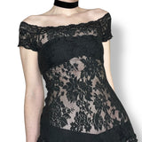 vintage sheer lace micro mini dress (m)