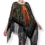 silk velvet burnout fringe poncho (os)