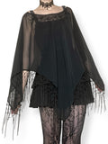 sheer embroidered fringe poncho (os)