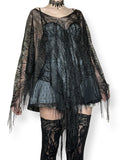 sheer netted floral fringe poncho (os)