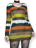 y2k autumn striped mini sweater dress (l)