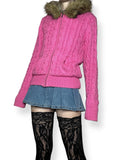 rare y2k vs pink cable knit fur lined hoodie (s)