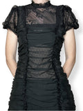 sheer lace ruched micro mini dress / tunic top (s-m)