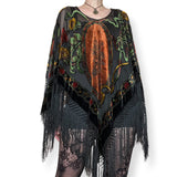 silk velvet burnout fringe poncho (os)
