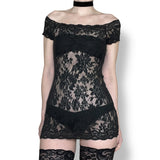 vintage sheer lace micro mini dress (m)