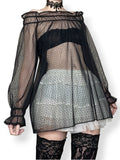 y2k sheer swiss dot off the shoulder tunic top (m)