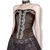 cocoa satin embroidered corset (m-l)