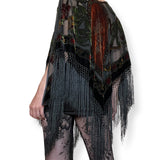 silk velvet burnout fringe poncho (os)