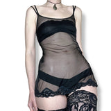 y2k sheer mesh cutout micro mini slip (xs)