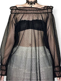 y2k sheer swiss dot off the shoulder tunic top (m)