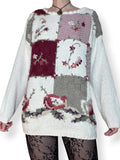 vintage hand knit floral patchwork grandma sweater (l)