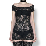 vintage sheer lace micro mini dress (m)