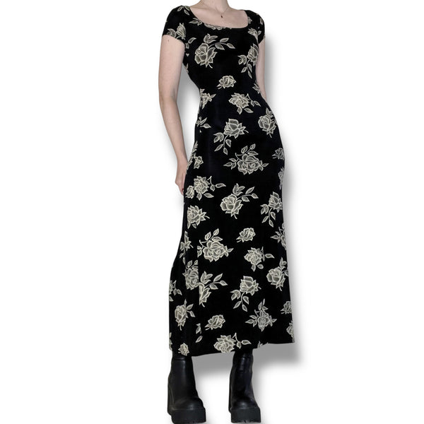 vintage whimsigoth rose maxi dress (s)