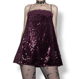 plum velvet sequin babydoll slip dress (s)